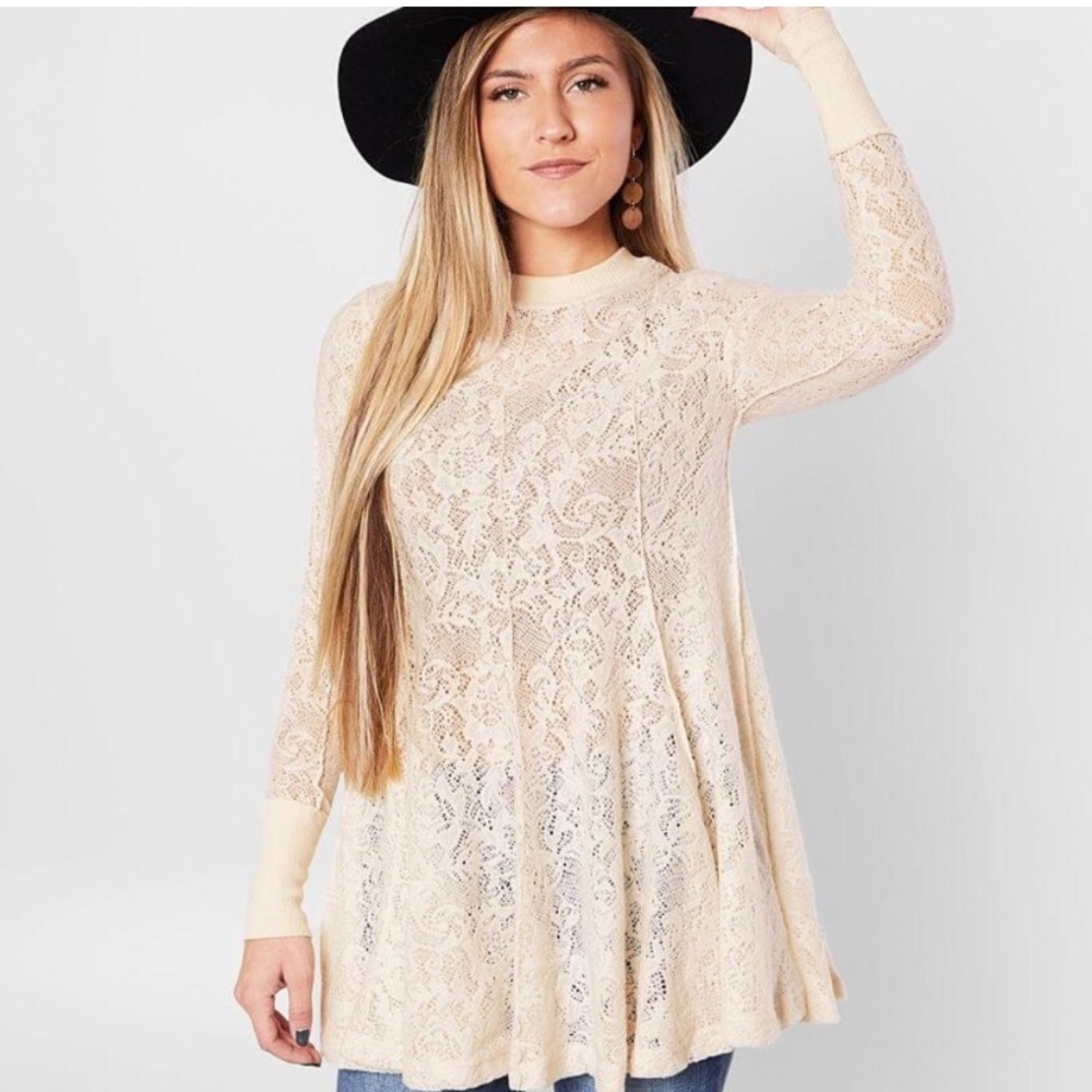 NWT Free People XS Coffee In The Morning Lace Tunic - Picture 1 of 9